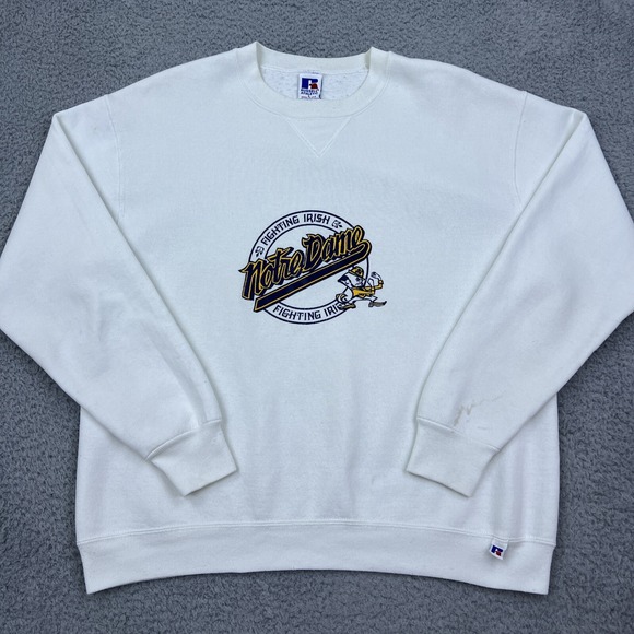 VTG Notre Dame Sweatshirt Mens L White Fighting Irish NCAA Football USA Made - Picture 1 of 14